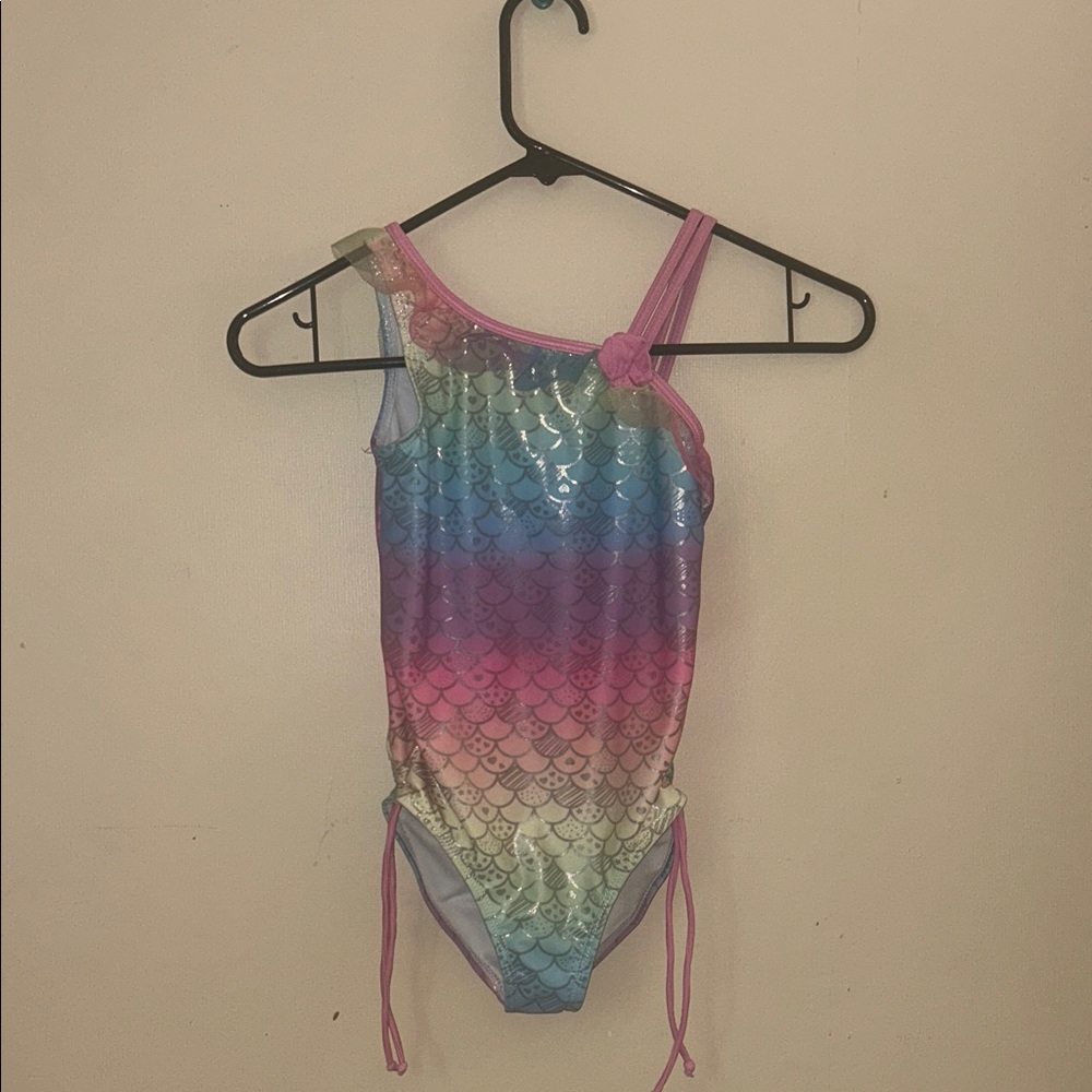 Shimmering Pink and Blue One Piece Swim with Ruched Sides